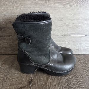 Dansko Harper Shearling Boots Black Oiled Leather Sheepskin Clogs 36